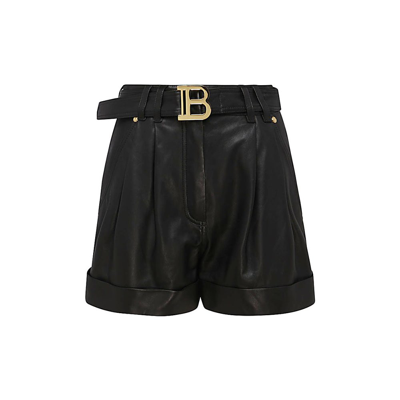 Balmain Leather High-rise Shorts In Black