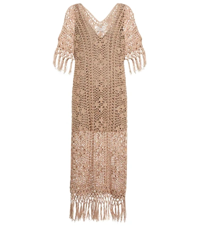 Anna Kosturova Savannah Crochet Maxi Dress In Suede Gold
