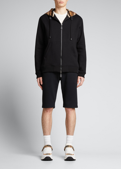 Burberry Men's Samuel Check-hood Zip Sweatshirt In Nero