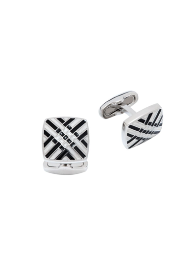 Link Up Diagonal Cross Silver-tone Cufflinks In Black White