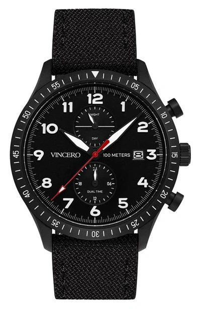 Vincero Altitude Chronograph Fabric Strap Watch, 43mm In Matte Black/ Red