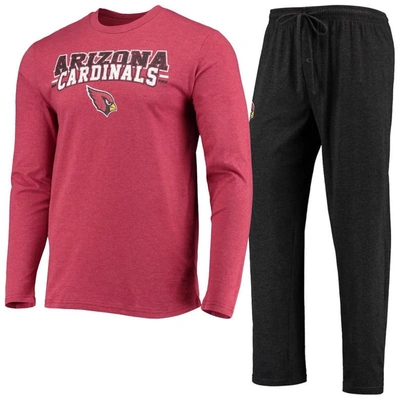 Concepts Sport Men's  Black, Cardinal Arizona Cardinals Meter Long Sleeve T-shirt And Pants Sleep Set In Black,cardinal