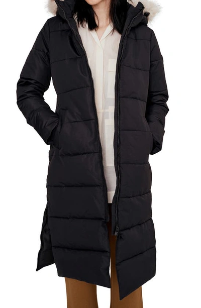 Noize Long Parka With Faux Fur Trim In Black