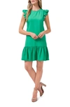 Cece Flutter Sleeve Ruffled Dress In Green