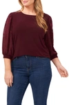 Cece Lace Sleeve Stretch Crepe Blouse In Burgundy