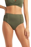 Sea Level High Waist Gathered Side Swim Bottoms In Khaki