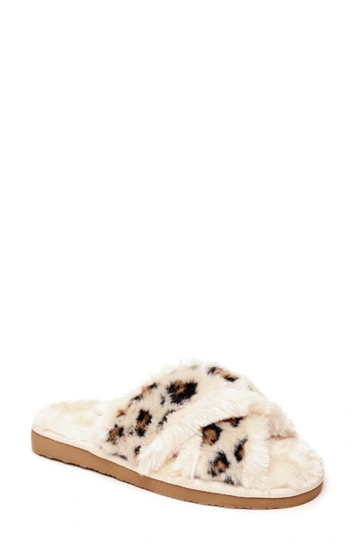 Minnetonka Lilly Faux Shearling Slippers In Cream Leopard Print