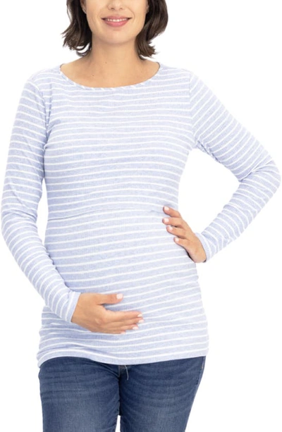 Angel Maternity Stripe Long Sleeve Maternity/nursing Top In Blue Stripes