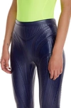 Mugler Shiny Embossed Leggings In 6015 Navy