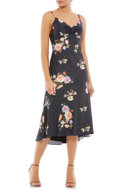 Mac Duggal Floral Sleeveless Midi Dress In Black Multi