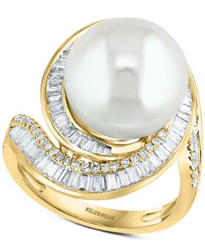 Effy Collection Effy Cultured Freshwater Pearl (12-1/2mm) & Diamond (3/4 Ct. T.w.) Ring In 14k White Gold (also Avai In Yellow Gold