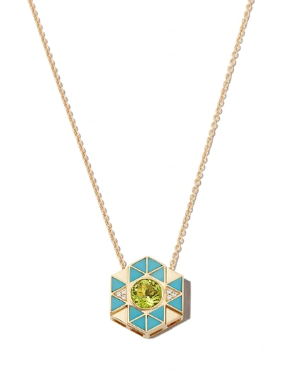 Harwell Godfrey Yellow Gold Evil Eye Pendant Necklace With Turquoise And Peridot