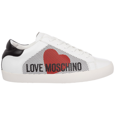 Love Moschino Women's Shoes Leather Trainers Sneakers  Free Love In White