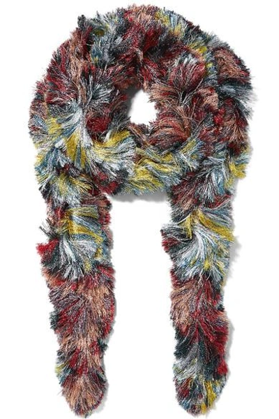 Missoni Fringed Metallic Knitted Scarf In Purple