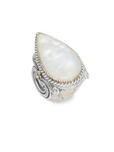 Konstantino Labradorite, 14k Yellow Gold & Sterling Silver Etched Ring In White