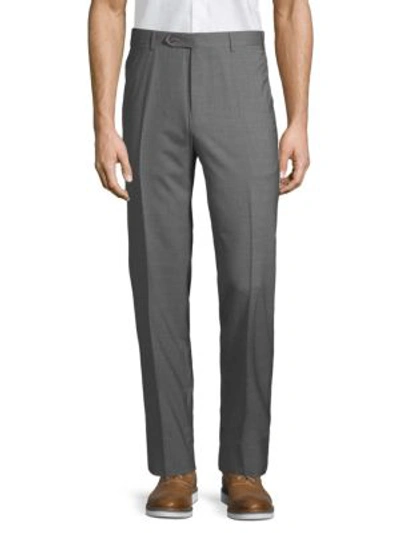 Canali Twill Flannel Flat-front Trousers In Grey
