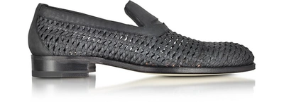 A.testoni Shoes Black Woven Leather Slip-on Shoe