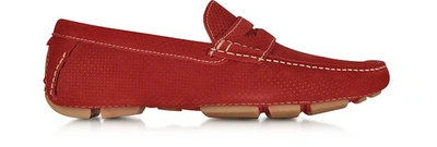 A.testoni Shoes Garofano Techno Suede Moccasin Shoe In Red