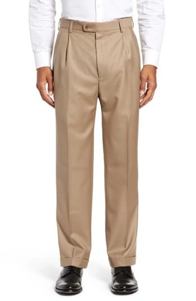 Zanella Bennett Straight Leg Pleated Dress Pants In Dark Beige