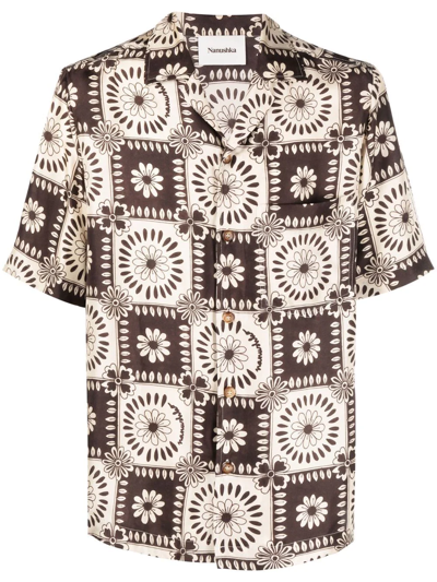 Nanushka Check-print Short-sleeved Shirt In Brown
