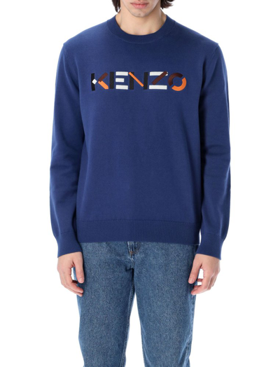 Kenzo Sweater With Embroidered Logo In Blue