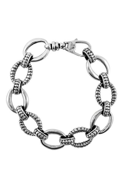 Lagos Silver Small Caviar & Fluted Link Bracelet, 15mm