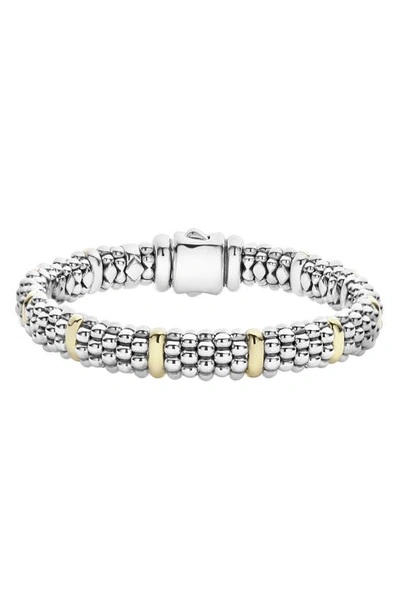 Lagos Sterling Silver & 18k Yellow Gold Caviar Beaded Oval Bracelet In Silver/gold