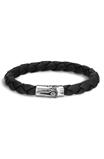 John Hardy Bamboo Woven Leather And Sterling Silver Bracelet In Black