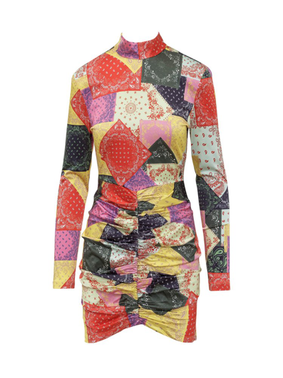 Rotate Birger Christensen Rotate Allover Patterned High Neck Mini Dress In Multicoloured