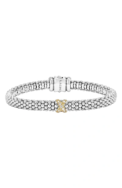 Lagos 18k Gold And Sterling Silver X Collection Rope Bracelet With Diamonds In Sterling Silver/ Gold