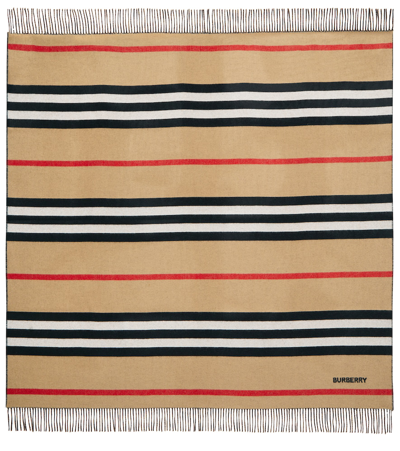 Burberry Icon Stripe Cashmere And Wool Blanket In 米色