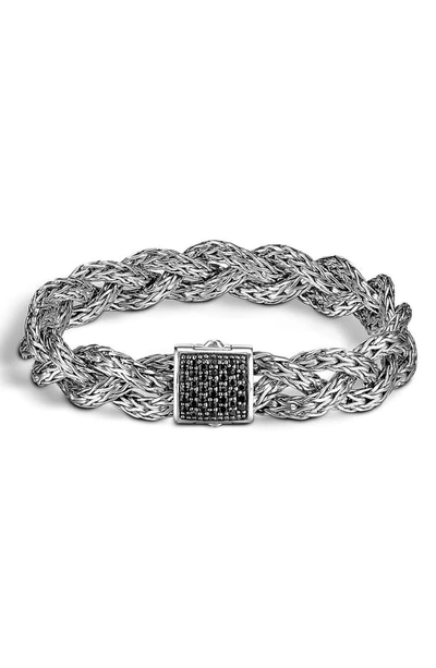 John Hardy Classic Chain Silver Small Braided Bracelet With Black Sapphire In Peridot