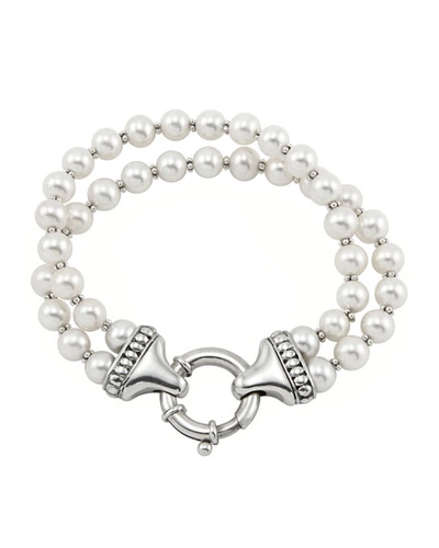 Lagos Sterling Silver Luna 2 Strand Pearl Bracelet In White/silver