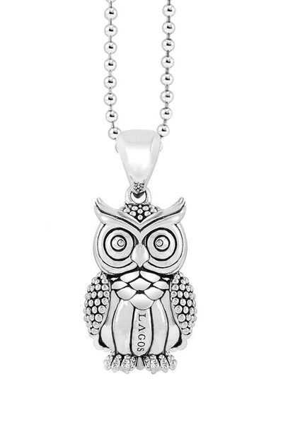 Lagos Sterling Silver Rare Wonders Owl Pendant Necklace, 34