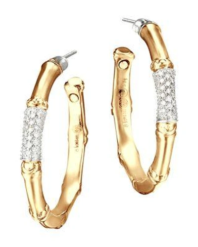 John Hardy Bamboo 18k Gold And Diamond Pave Medium Hoop Earrings In Gold/white