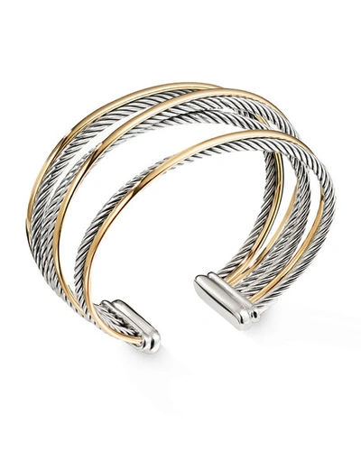 David Yurman Crossover Cuff With 18k Yellow Gold In Silver/yellow Gold