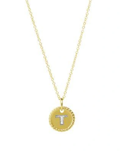 David Yurman Cable Collectibles Initial Pendant With Diamonds In Gold On Chain, 16-18 In Initial T