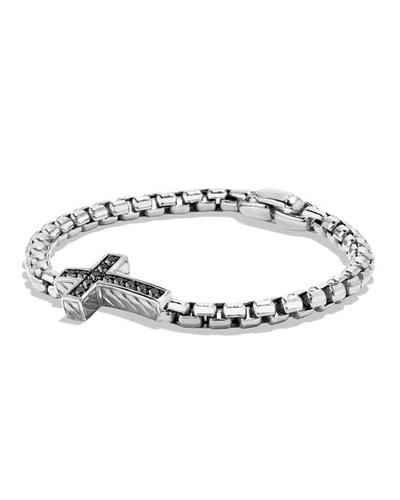 David Yurman Men's Pav&eacute; Cross Bracelet With Black Diamonds In Silver, 5mm