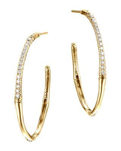 John Hardy Bamboo 18k Yellow Gold Diamond Pave Small Hoop Earrings In Gold/white