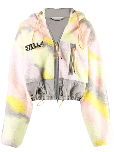 Stella Mccartney Cropped Hooded Shell-trimmed Printed Recycled Fleece Jacket In Multicoloured