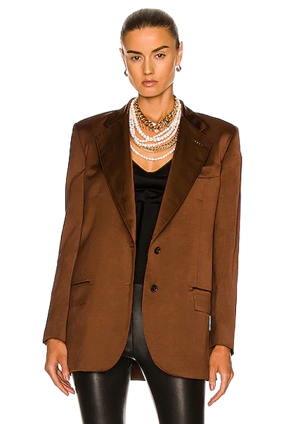 Tom Ford Satin Twill Single-breasted Blazer Jacket In Pecan