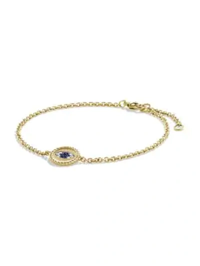 David Yurman Women's Cable Collectibles Evil Eye Charm With Blue Sapphire, Diamonds & Black Diamonds In 18k Yello In Gold