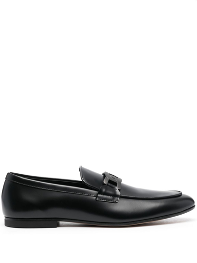 Tod's Chain-embellished Leather Loafers In Black