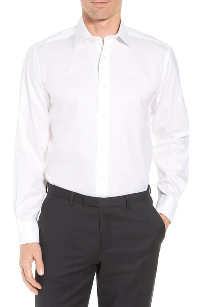 David Donahue Men's Trim-fit Micro-birdseye Dress Shirt With French Cuffs In White