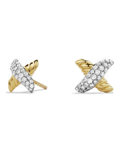 David Yurman Petite X Earrings With Diamonds In Gold In Gold/white