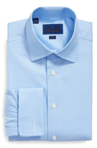 David Donahue Men's Trim-fit Micro-birdseye Dress Shirt With French Cuffs In Blue