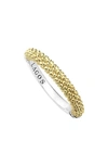 Lagos Sterling Silver And 18k Gold Caviar Beaded Stacking Ring In Silver/gold