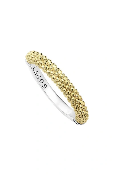 Lagos Sterling Silver And 18k Gold Caviar Beaded Stacking Ring In Silver/gold