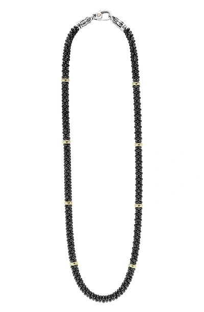 Lagos Black Caviar Ceramic Necklace With Diamond And 18k Gold Stations, 16 In Black Caviar/ Gold