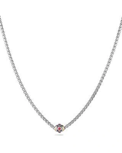 David Yurman Renaissance Necklace With Pink Tourmaline, Rhodalite Garnet And 18k Gold In Multi/silver